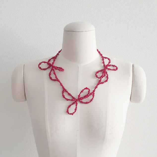 Red Crystal Ribbon Necklace